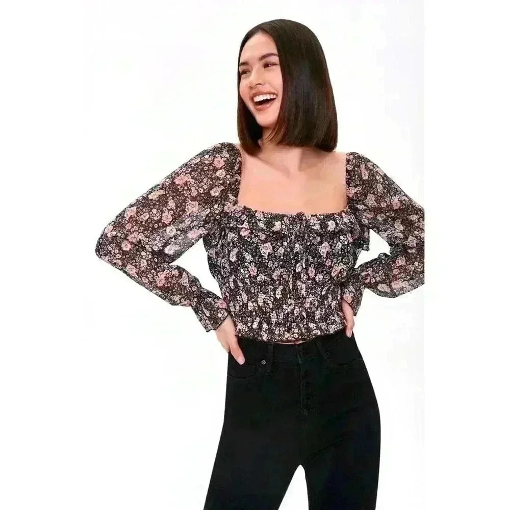 Forever21 Floral Print Smocked Top